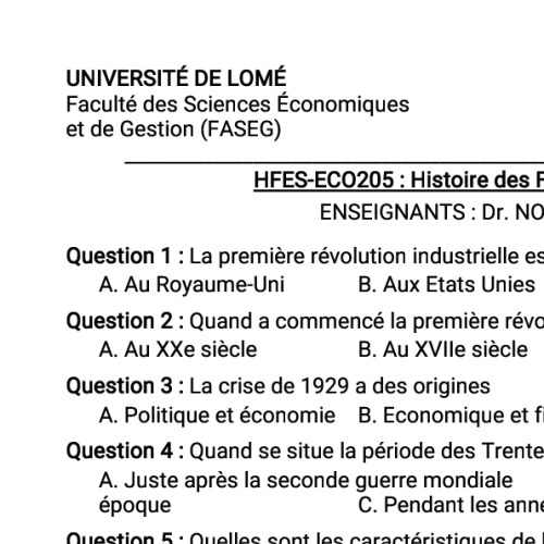 Couverture de Histoire des faits économiques et sociaux 
