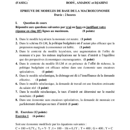 Couverture de Modèle de base de la macroéconomie
